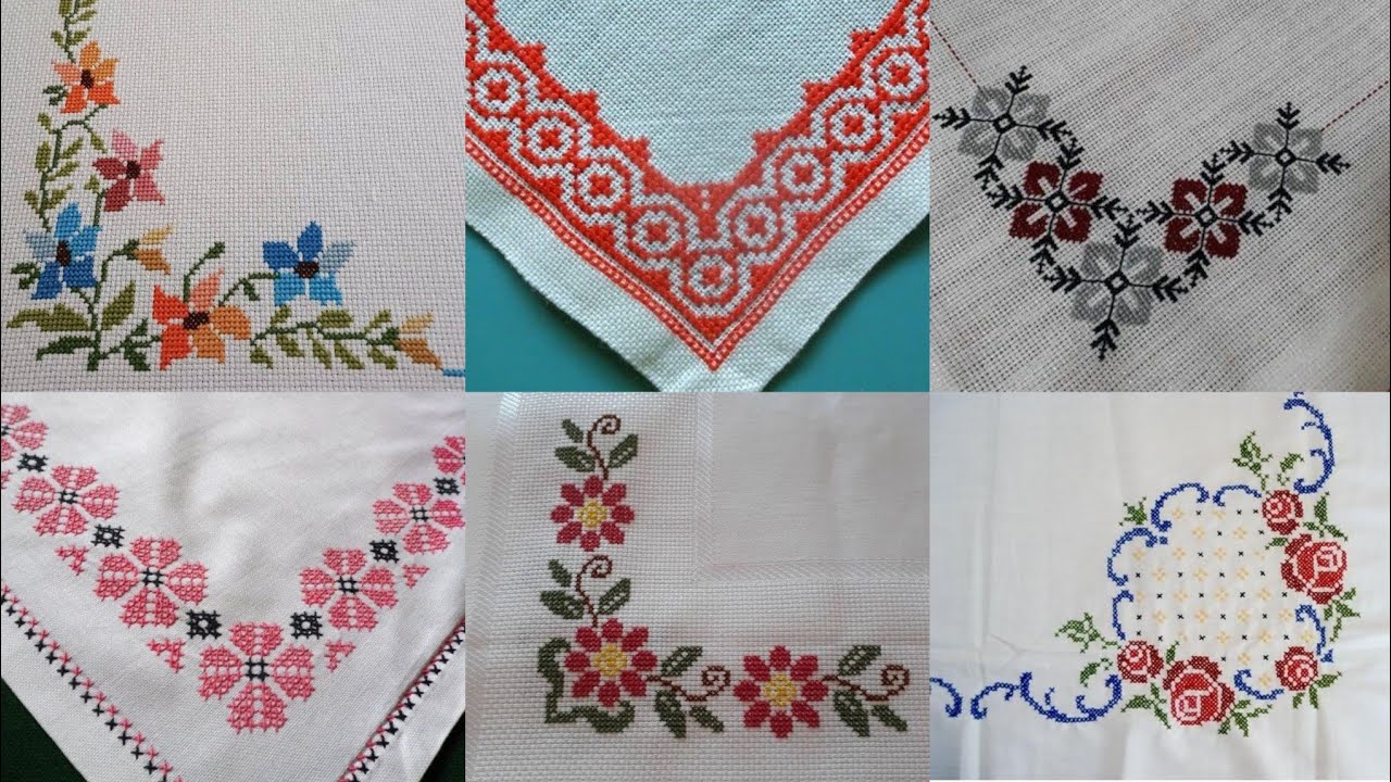 Most Beautiful Corner Cross Stitch patterns for #bedsheets #tableclothcrossstitch