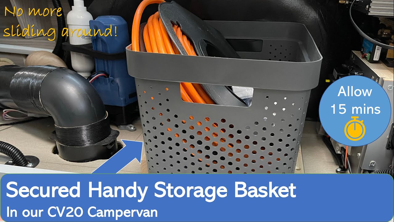 Under Bench Storage Basket secured in our CV20 Campervan