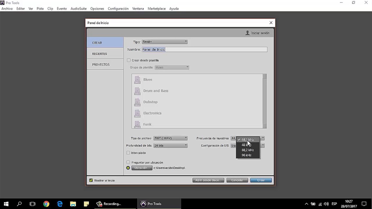 Protools Primeros pasos 1 - Panel de inicio