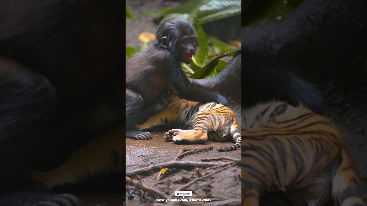 Jungle Survival Story‼️The Unbelievable Friendship Between a Tiger and a Gorilla #tiger #gorilla