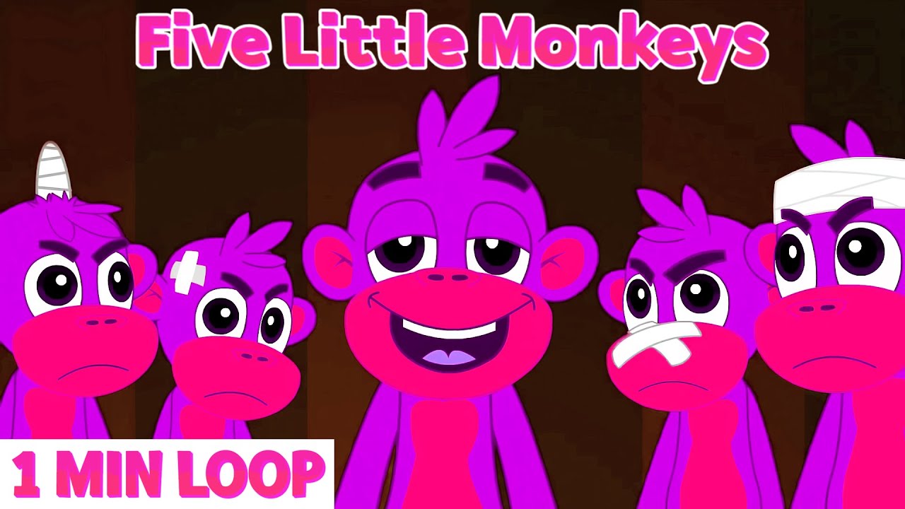 [2 MIN LOOP] Five Little Monkeys 🐒 Jumping on the Bed | Part 1 Fun Nursery Song | MonkeyRhymesHub