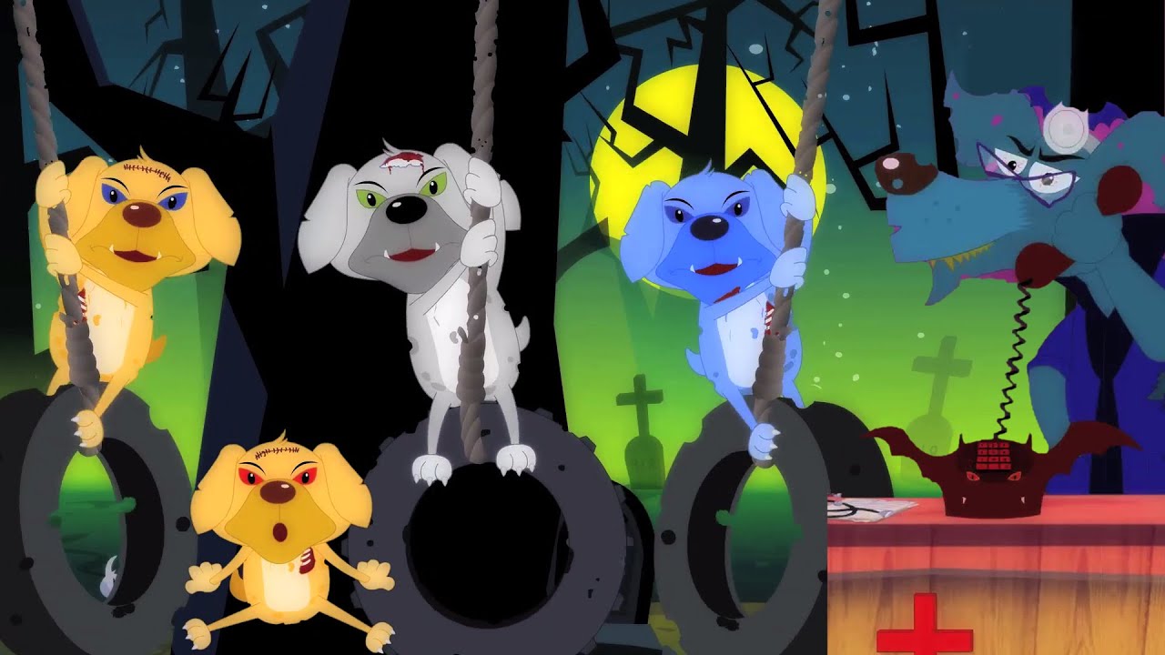 Cinco pouco filhotes | Five Little puppies| Scary Rhymes para Crianças| Portuguese Nursery Rhymes