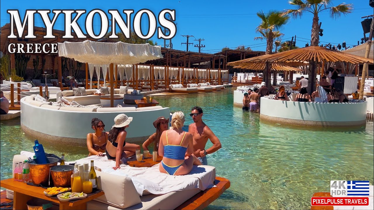 Mykonos Greece 4K Walking Tour | Paraga Beach, Beach Clubs & Amazing Island Scenery