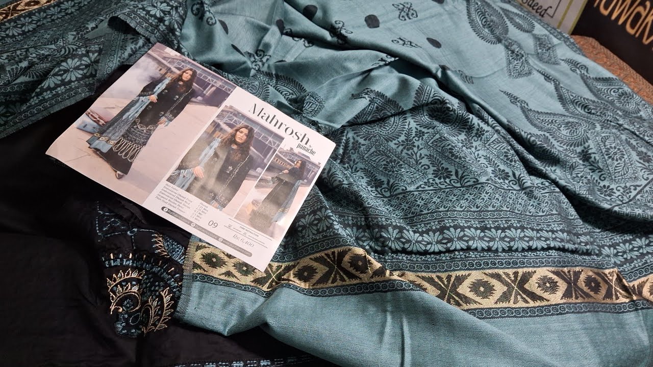 MAHROSH ✨💕BY PANACHE DHANAK WOOL EMBROIDERY SHIRTS WITH JACQUARD WOOL SHAWLS DYED TROUSER #new