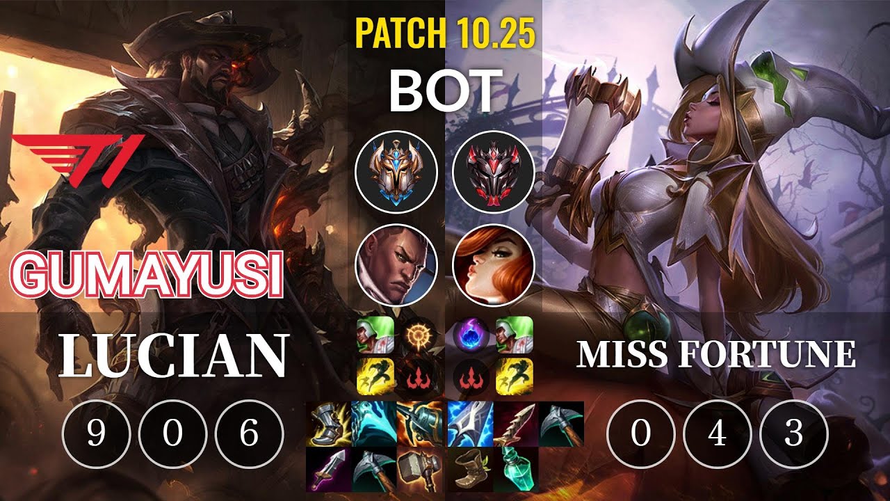 T1 Gumayusi Lucian vs Miss Fortune Bot - KR Patch 10.25