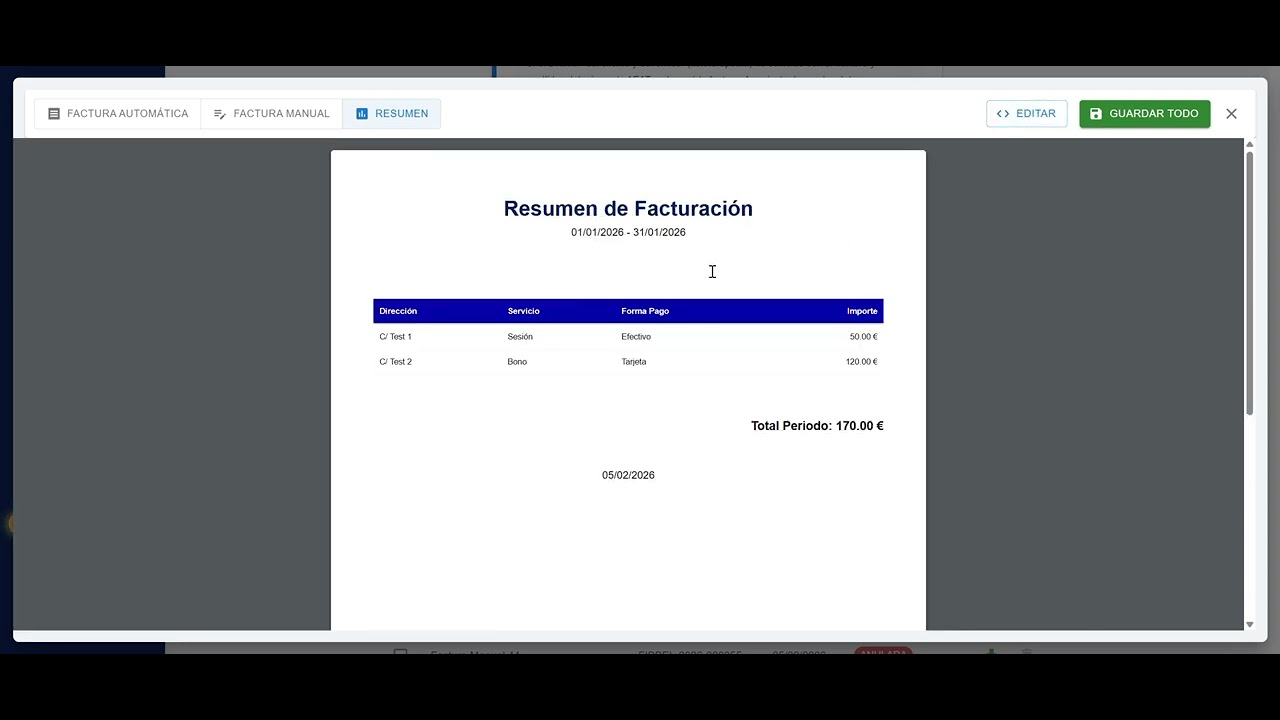 Nueva funcionalidad plantilla facturas Fibbel Software Fisioterapia