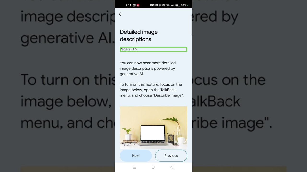 what's new in TalkBack 15.0 detailed AI image description complete information latest update