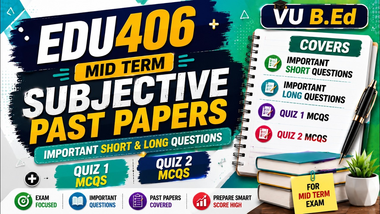 EDU406 Mid Term Subjective Past Papers | Short & Long Questions + Quiz 1 & Quiz 2 MCQs for Mid Term