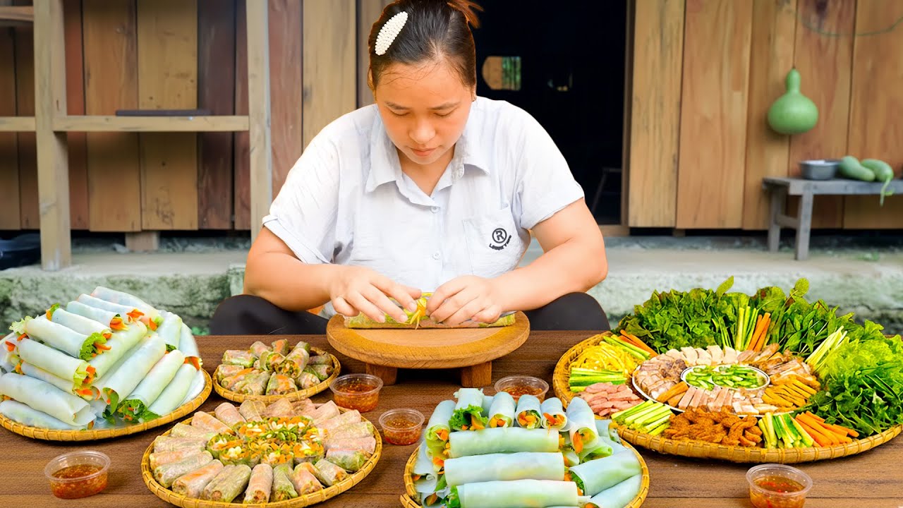 How to Make Fresh Rice Noodle Rolls (Pho Rolls) with Meat, Sausage and Vegetable to Sell at Market