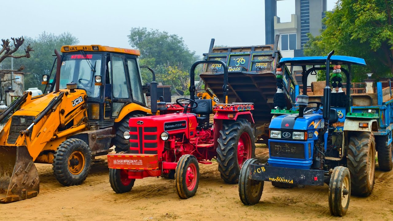 Jcb 3dx Eco Old Machine Loading Mud in Tractors | Mahindra 575 got Fired while Swaraj 855 Eicher 380