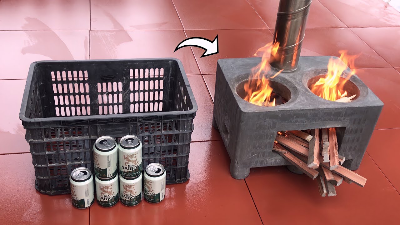 Amazing Creative Wood Stove From Cement And Plastic Barrels - DIY Firewood Stove With Cement
