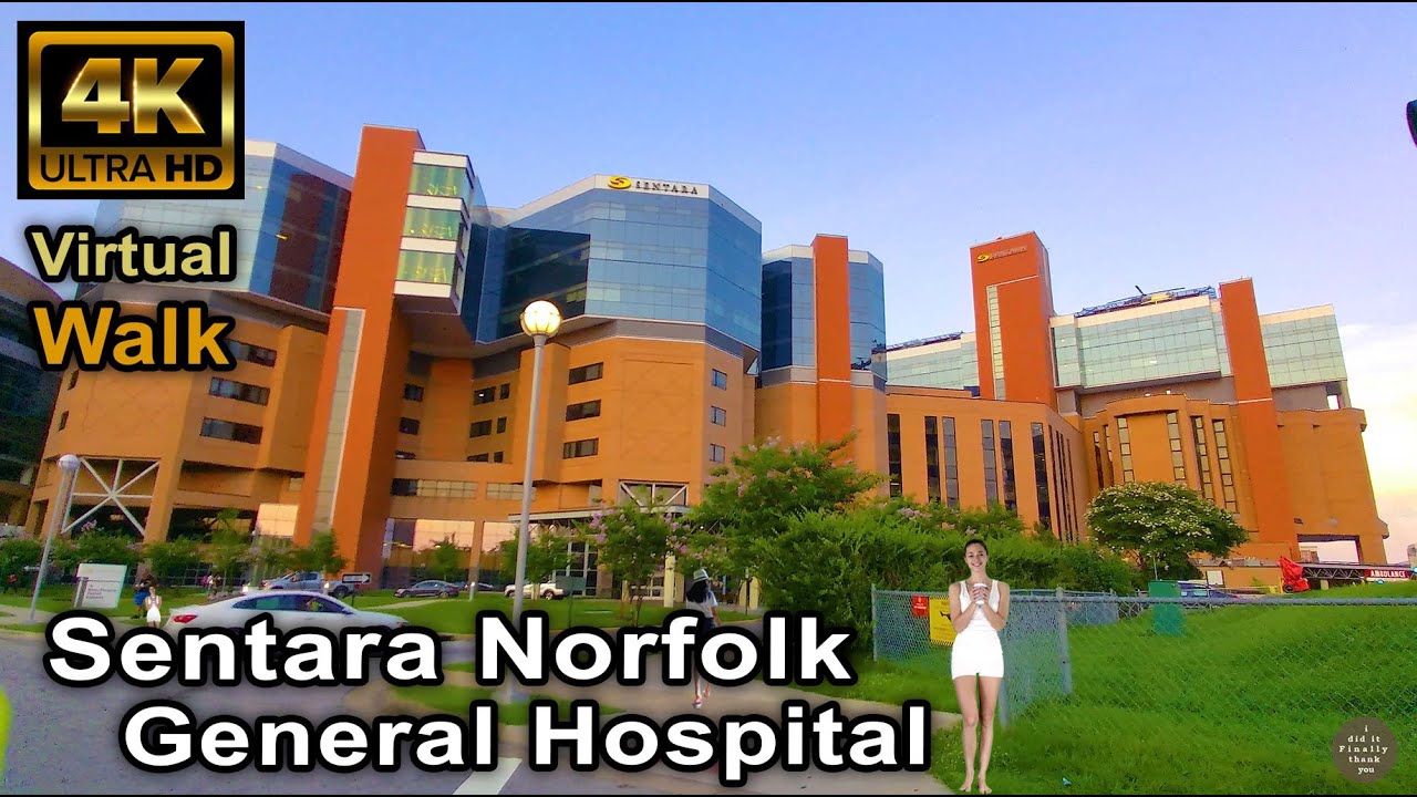 [4K] Sentara Norfolk General Hospital - Virtual Walk Tour - Garden, Cafeteria, High-Rise View