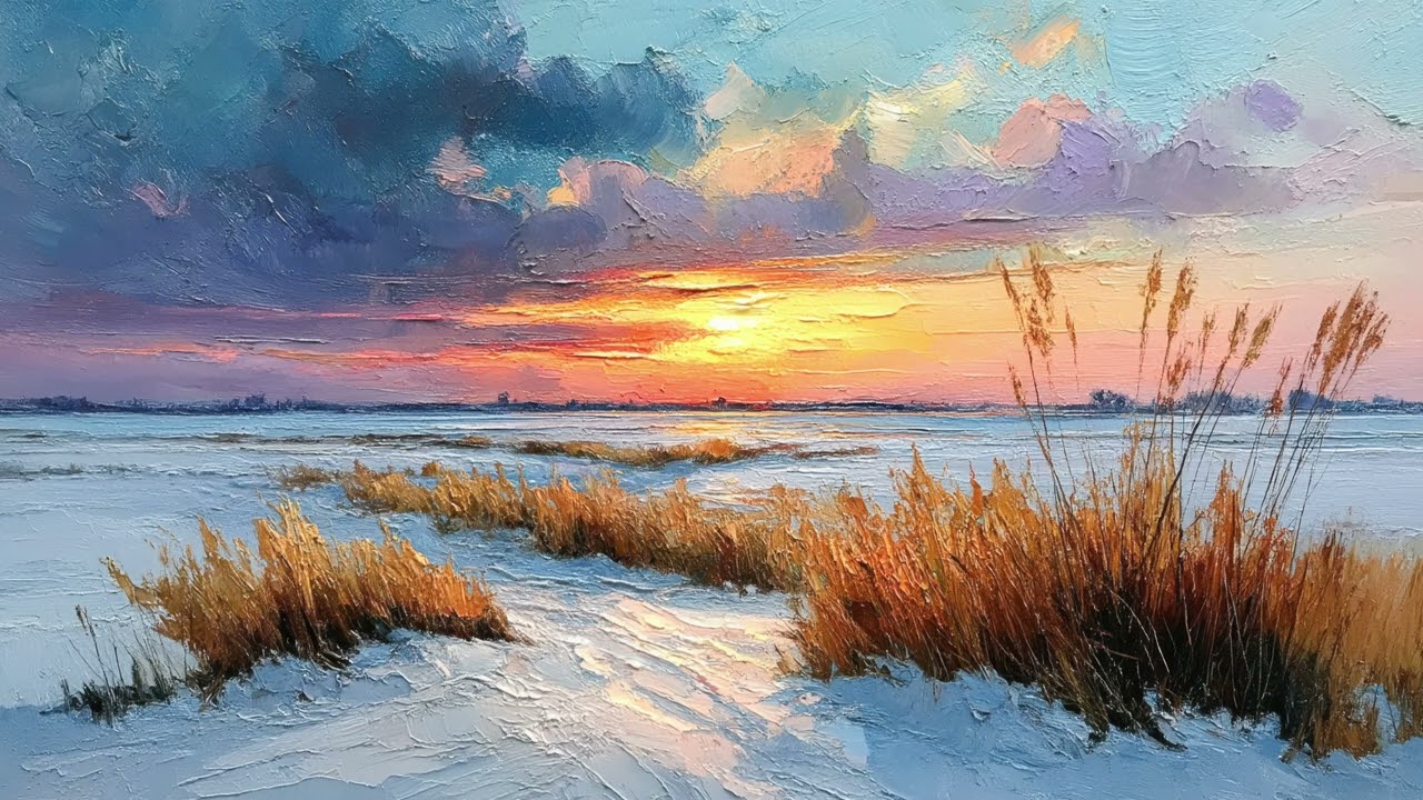 Golden Winter Sunset | 1 Hour Warm Cinematic 4K Oil Painting TV Wallpaper Ambience