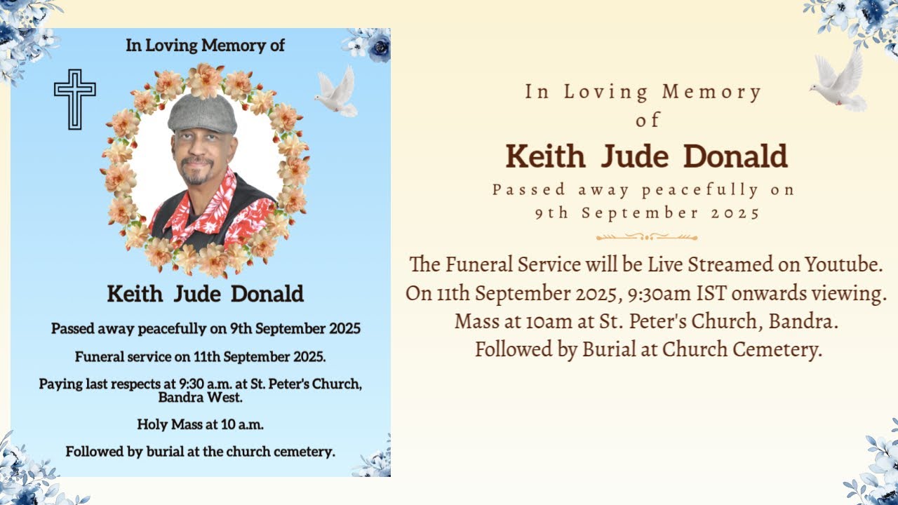 Funeral Service of Keith Jude Donald | 11th Sept 2025, 9:30am onwards