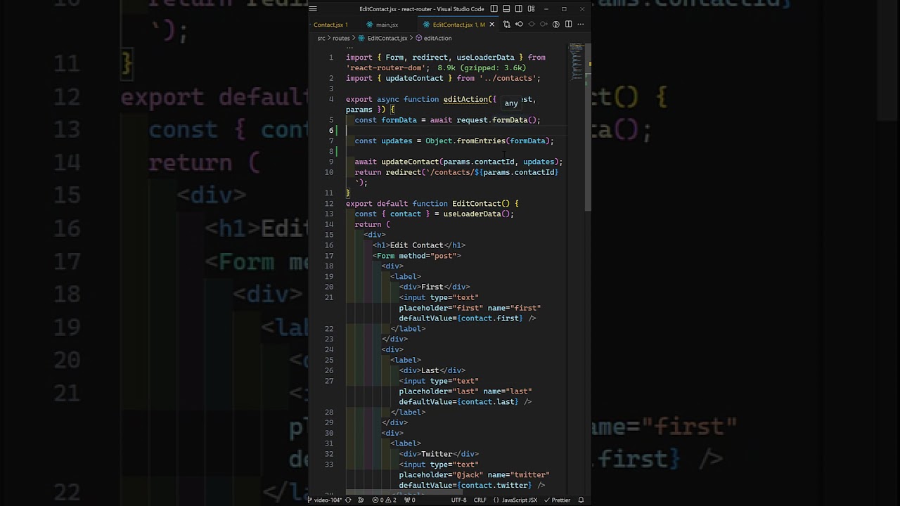 Convert form data into object using object fromEntries in React Router V6 - React18 #react
