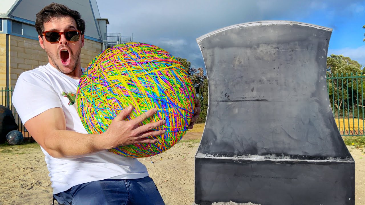 GIANT RUBBER BAND BALL Vs. GIANT AXE (Must See Slow Mo!!)