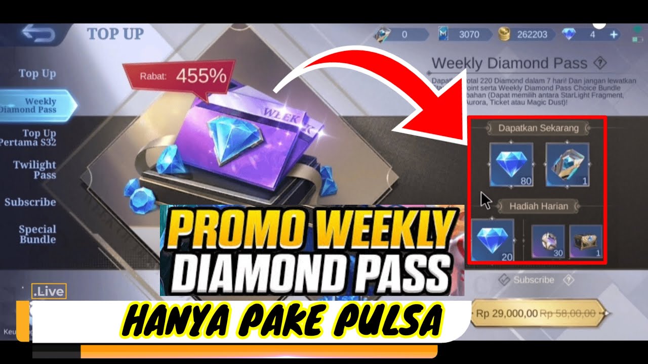 Murah Banget! Cara Membeli Weekly Diamond Pass Menggunakan Pulsa