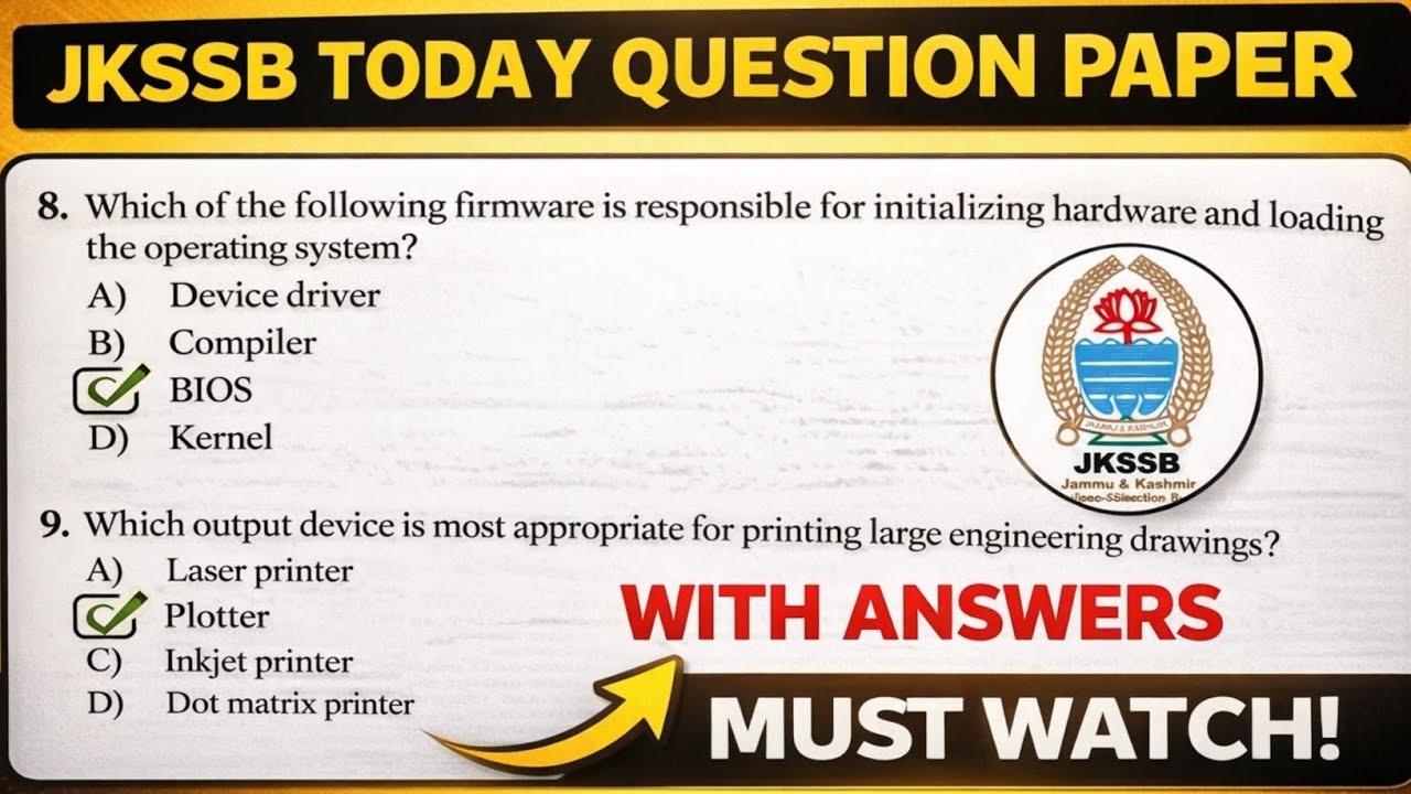 JKSSB QUESTION PAPER 2026 | JKSSB TODAY QUESTION PAPER WITH ANSWER | JKSSB WEBSITE OPERATOR. 