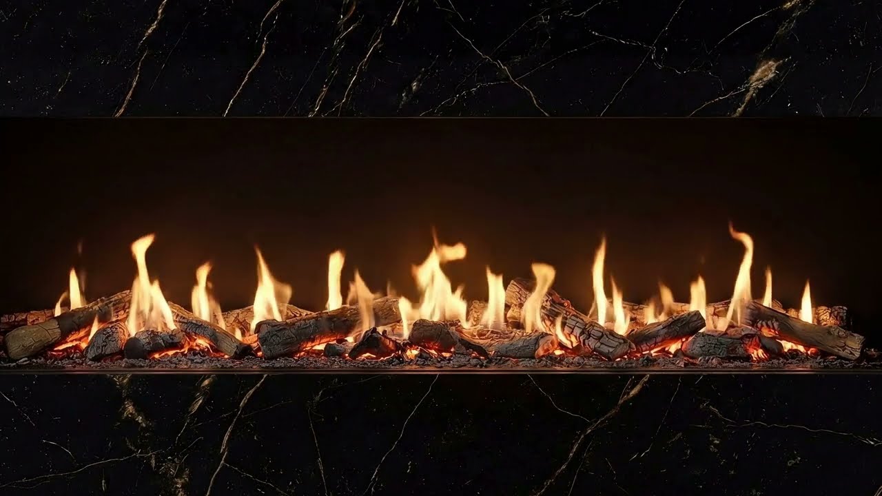 Fireplace Ambience for TV & Sleep | Black Marble with Gold Veins | 6 Hours