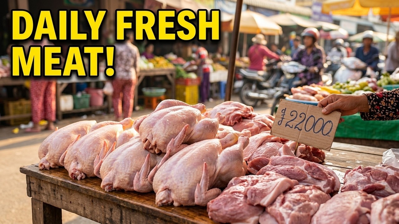 59-Real Cambodian market life selling fresh meat daily