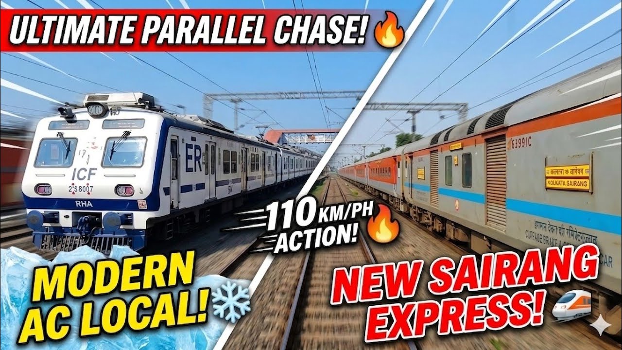130 KMPH Chase! 🔥Krishnanagar AC Local vs 13126 Sairang Kolkata Express | High Speed Parallel Action