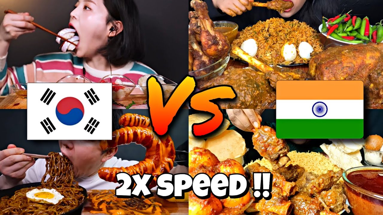 2x speed!!🔥 India🇮🇳 vs Korean🇰🇷 Mukbangers Going Crazy Over Foods🤤Fast Motion Satisfying Eating Asmr