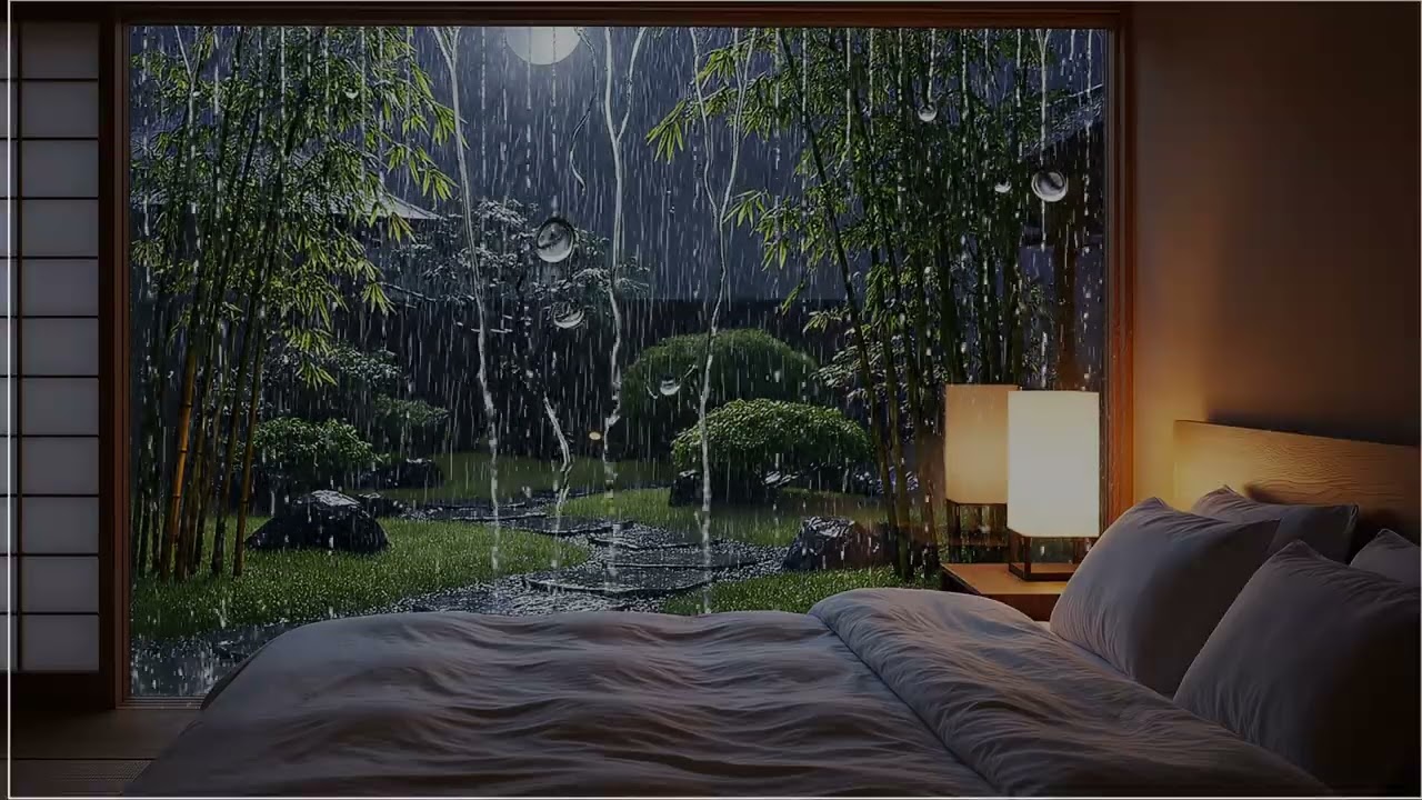 #rainsoundsforsleeping   Rain in Bamboo Garden 🌧️ Cozy Bedroom Window Rain Sounds for Deep Sleep
