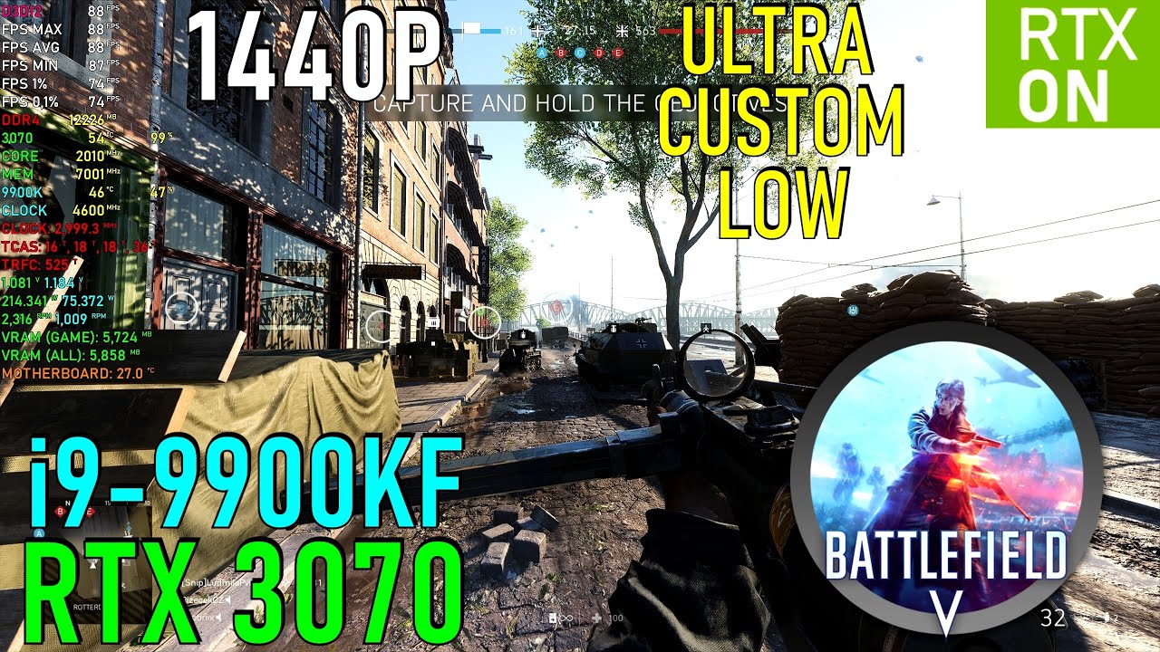 Battlefield V (DXR): RTX 3070 + 9900K 4.6GHz / 1440P