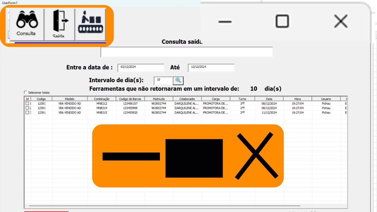 Botão MINIMIZAR e MAXIMIZAR em FORMULARIO VBA - Controle com codigo de barras - P26