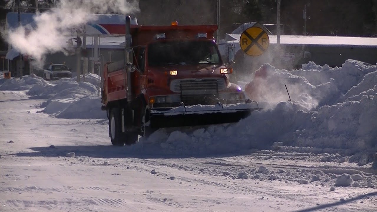 Snow Plowing Sterling Dump Truck Pushing Back Drifts