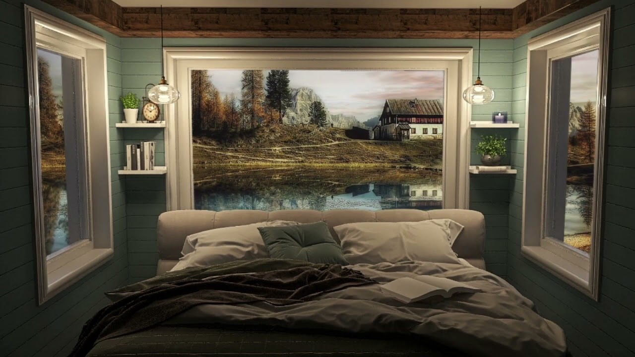 Nature ambience, tiny house bedroom view, nature sounds, winds sounds, outdoor ambience