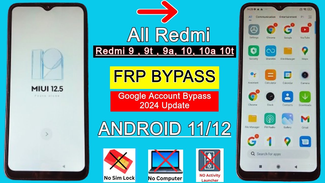Redmi 9/9T/9A/10A/10T FRP Bypass Without PC 2024 | All Redmi Google Account Bypass Android 11/12