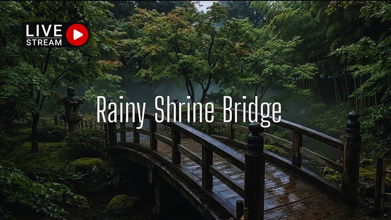 🔴Traditional Japanese Rain for Deep Sleep – LIVE Rain on Wooden Bridge in Misty Garden, Midnight
