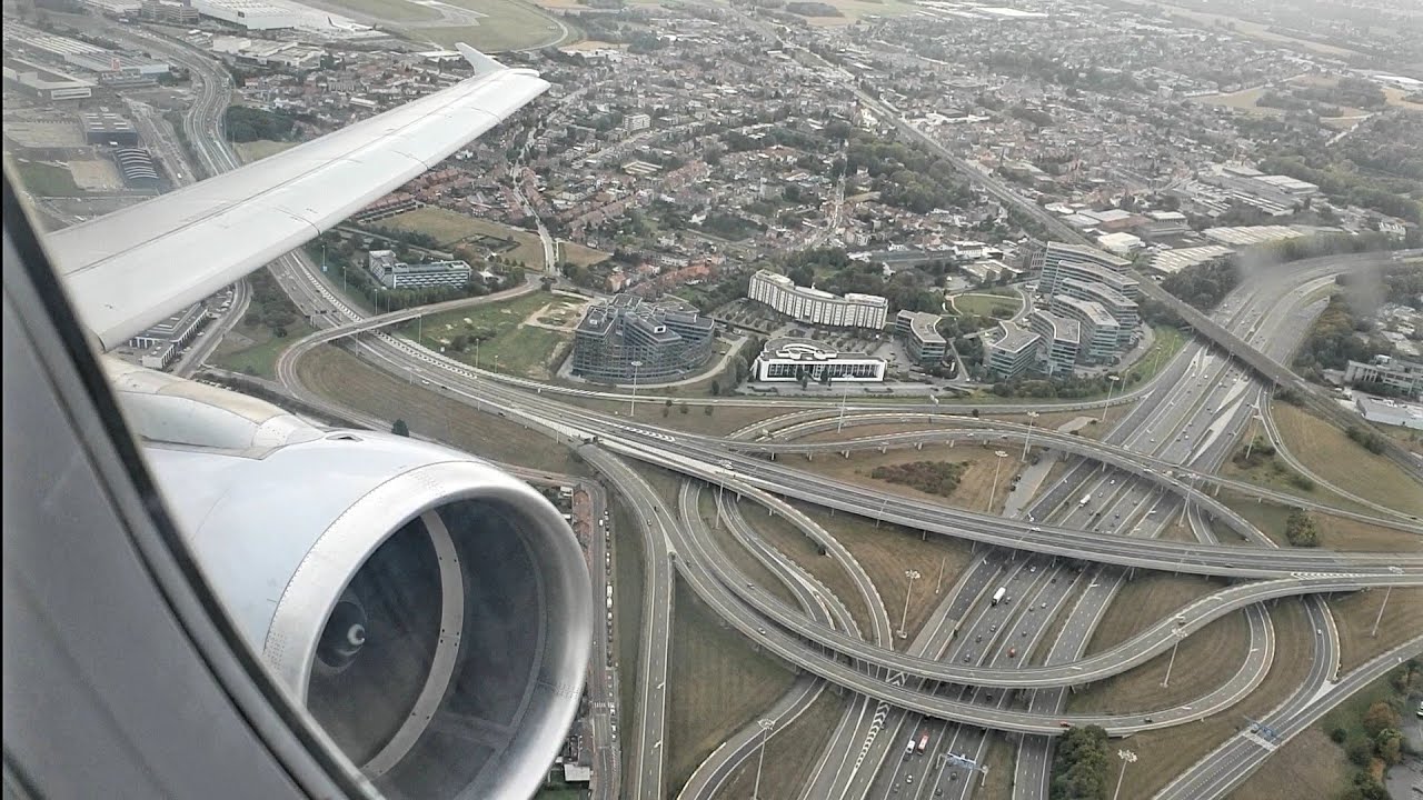 Brussels Airlines Airbus 320 airplane  TAKEOFF and departure from Brussels airport.