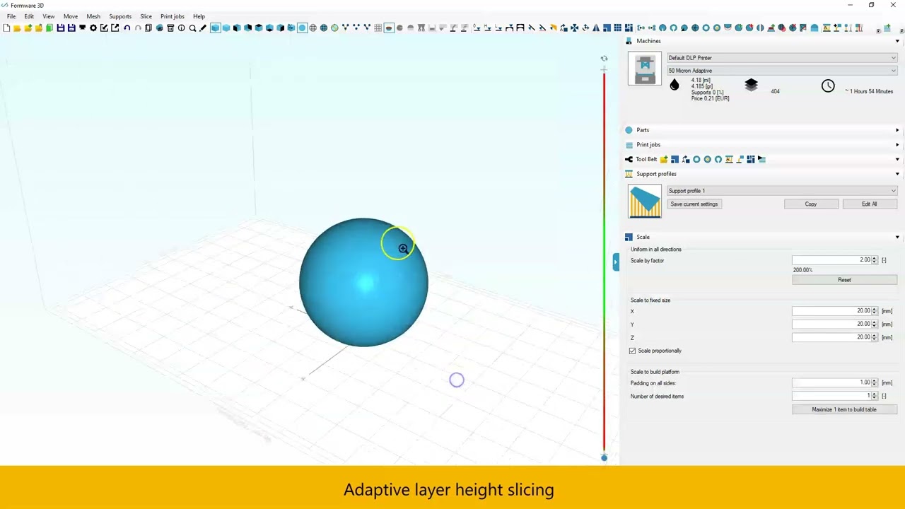 Adaptive layer height slicing