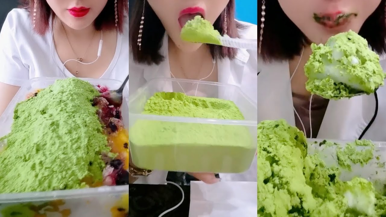 얼음먹방 HEAVY MATCHA POWDERY ICE EATING ASMR P1622 💚🍵 SHAVED ICE CRUNCH ICE 녹차 | Матча | 抹茶