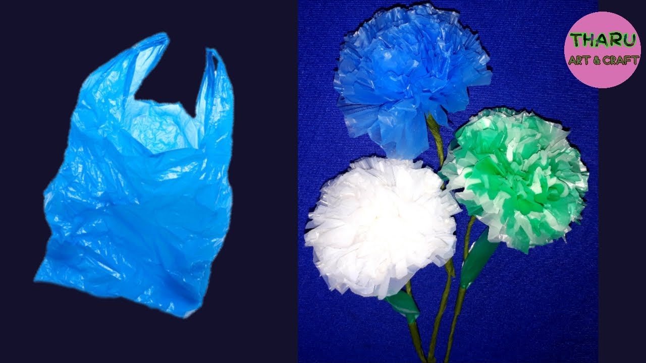 Craft 1 : How to make Flower from Carry Bags | Shopping bag Flowers | Best Out of waste Craft|THARU