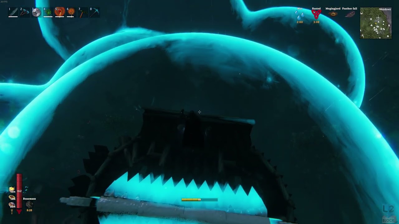 Valheim - Snapshot - Night Shield Bubble Tower Jump - Gazebo Generator Fills in the Most of the Gaps