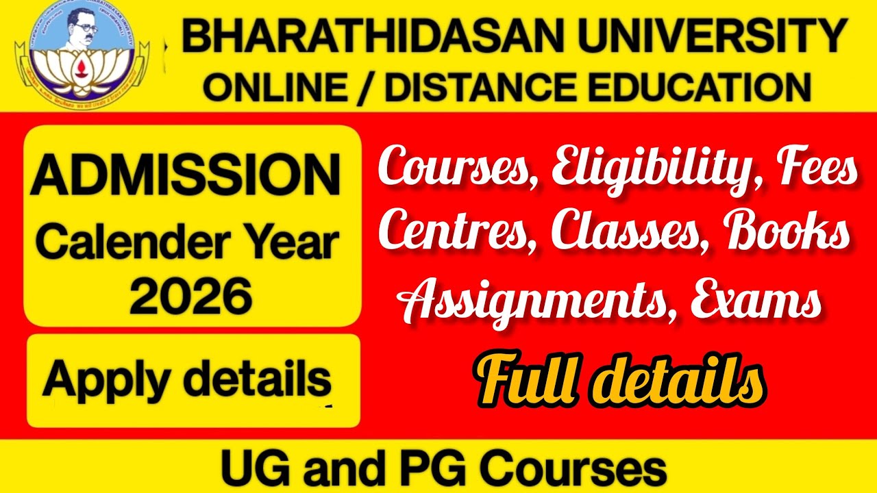 Bharathidasan University Online / distance education ADMISSION Calendar Year 2026