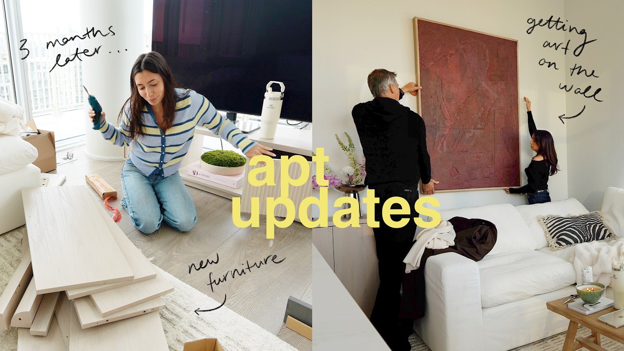 NEW APT VLOG: living room transformation!!! more furniture & art on the wall!