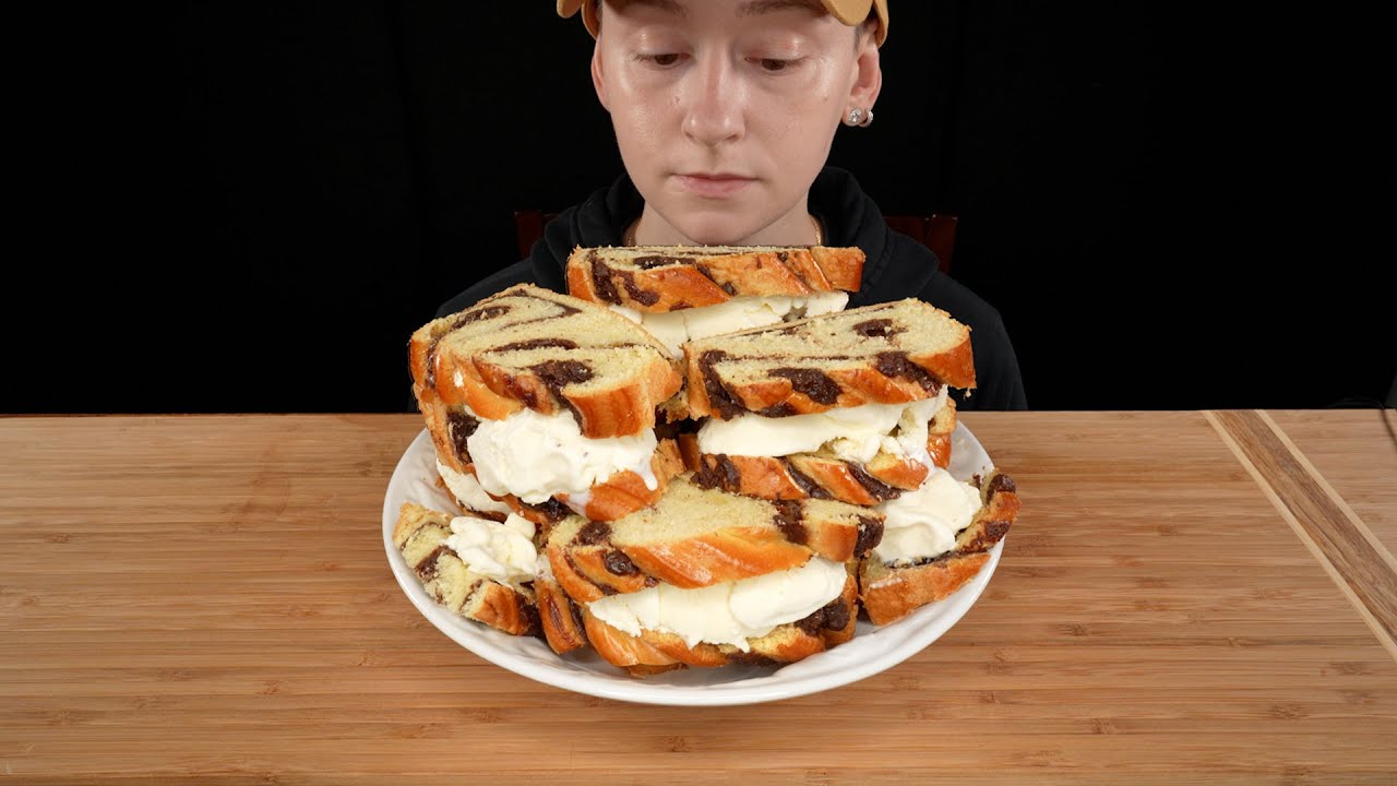 ASMR Marbled Chocolate Vanilla Ice Cream Brioche Sandwiches Mukbang