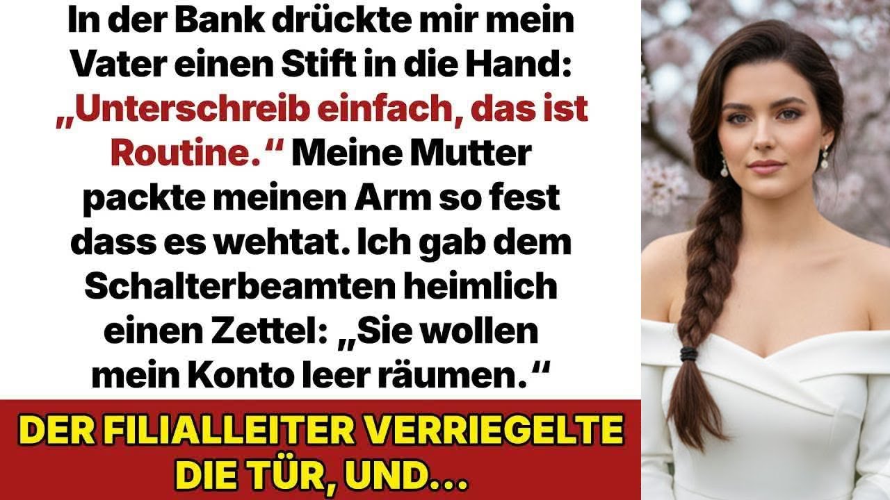 In der Bank wollte mein Vater mir alles wegnehmen, doch der Manager las meinen versteckten Zette