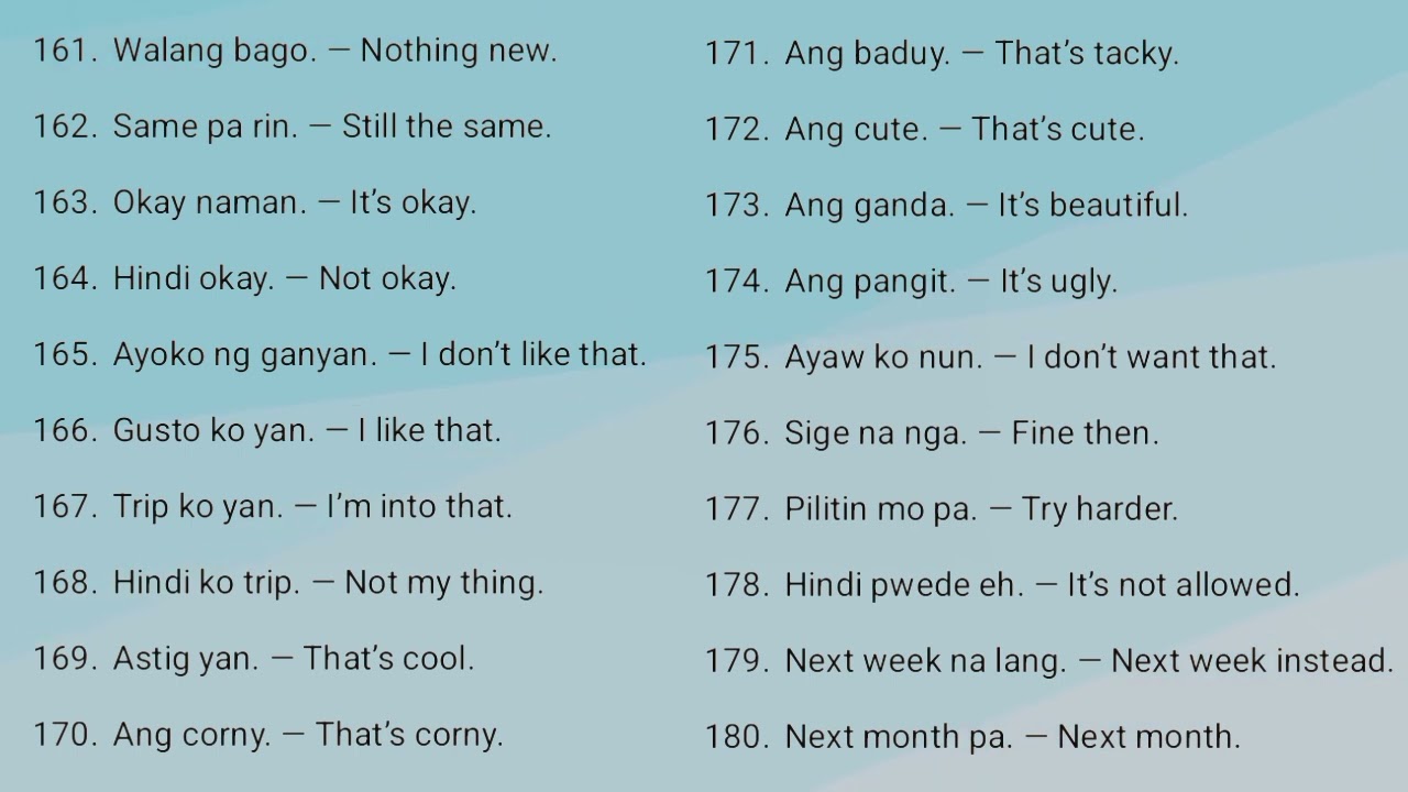 COMPILATIONS OF CASUAL SENTENCES | English-Tagalog Translation