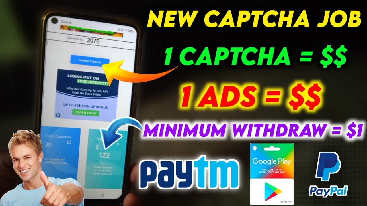 New captcha typing job earn ₹7000 above||minimum $1 withdraw to Paytm, paypal,Google play gift card