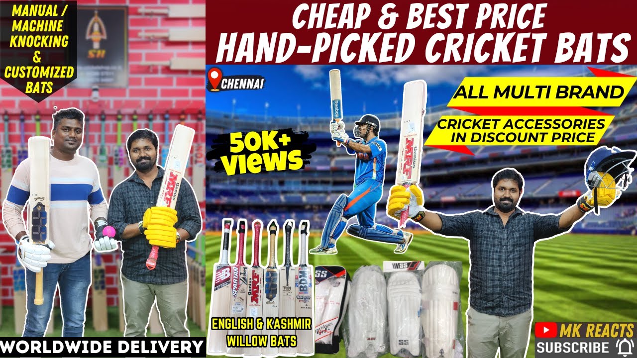 Best Price Cricket Bats In Chennai🏏| Multi Brand Cricket Accessories |English Willow Bats |MK Reacts
