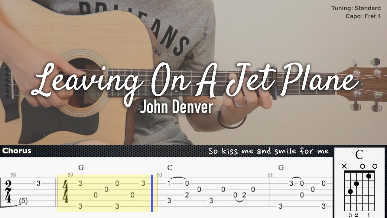 Leaving On A Jet Plane - John Denver | Fingerstyle Guitar | TAB tutorial + Chords + Lyrics