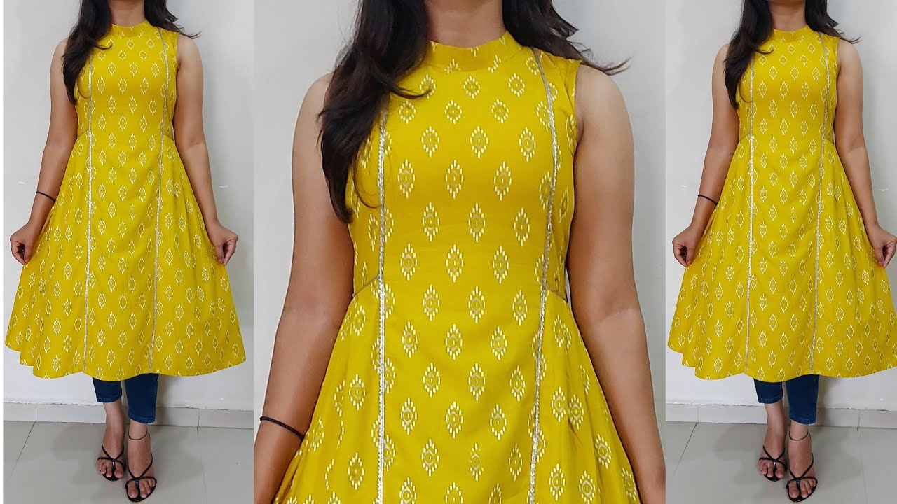 New Trendy Side Plated Kurti Design Cutting and Stitching/Collar Neck Side Plated Midi Dress Cutting
