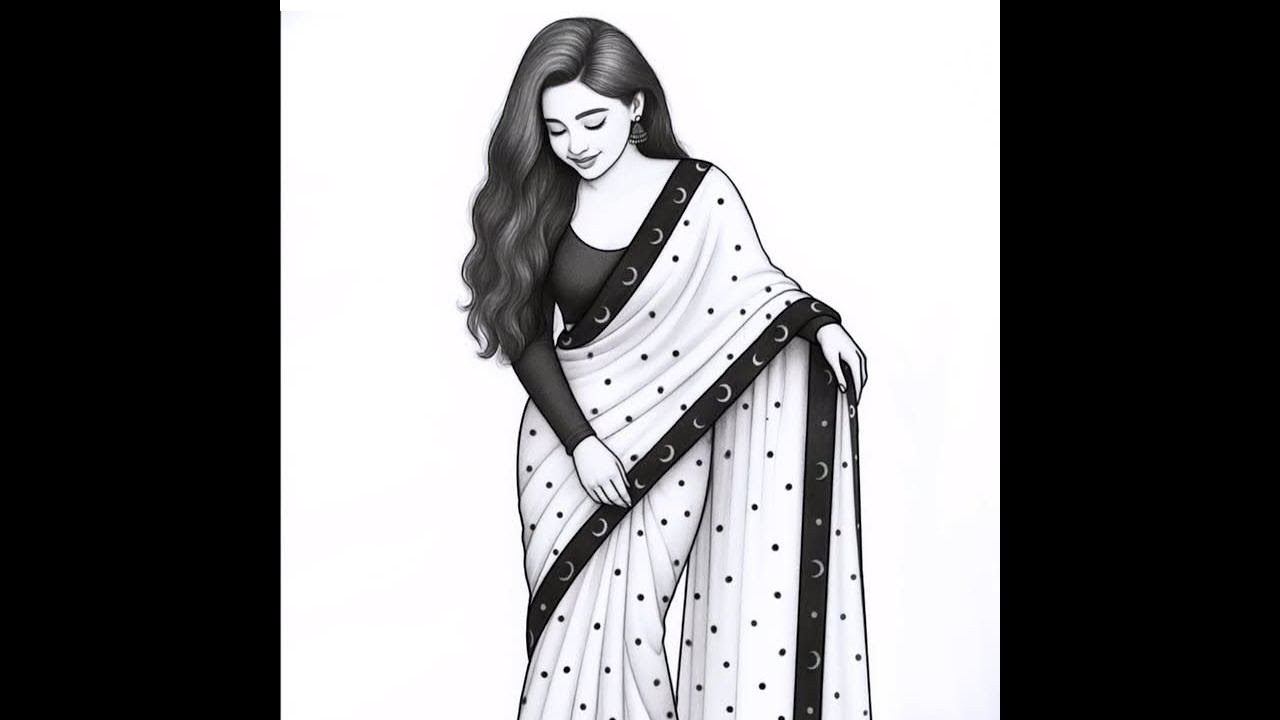 Drawing an indian woman in saree 😲 #art #drawing #drawingtechniques