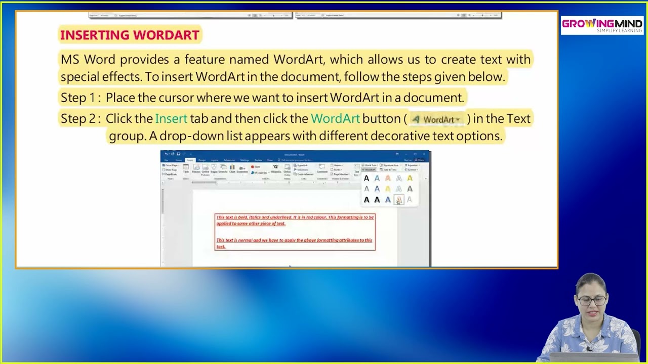 Ch 5 | Advanced Features of MS Word-1  | Let's Log On | Class 04 | Growing Mind | For children